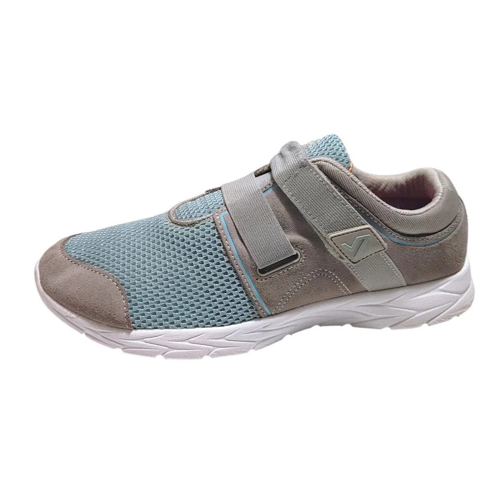 Vionic Ema Gray Suede Blue Mesh Laceless Comfort Sneakers Women's Size 8.5